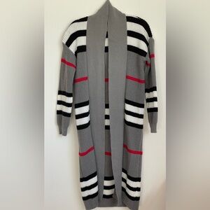 Gray Stripped Duster Cardigan Size Small